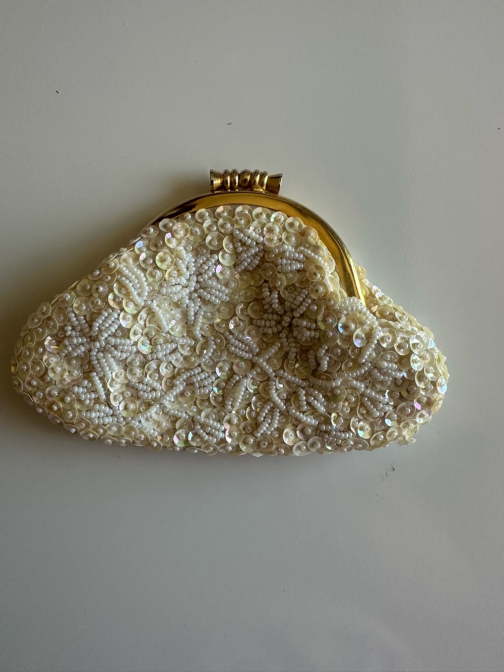 Vintage Ivory Pearl Beaded Evening Clutch